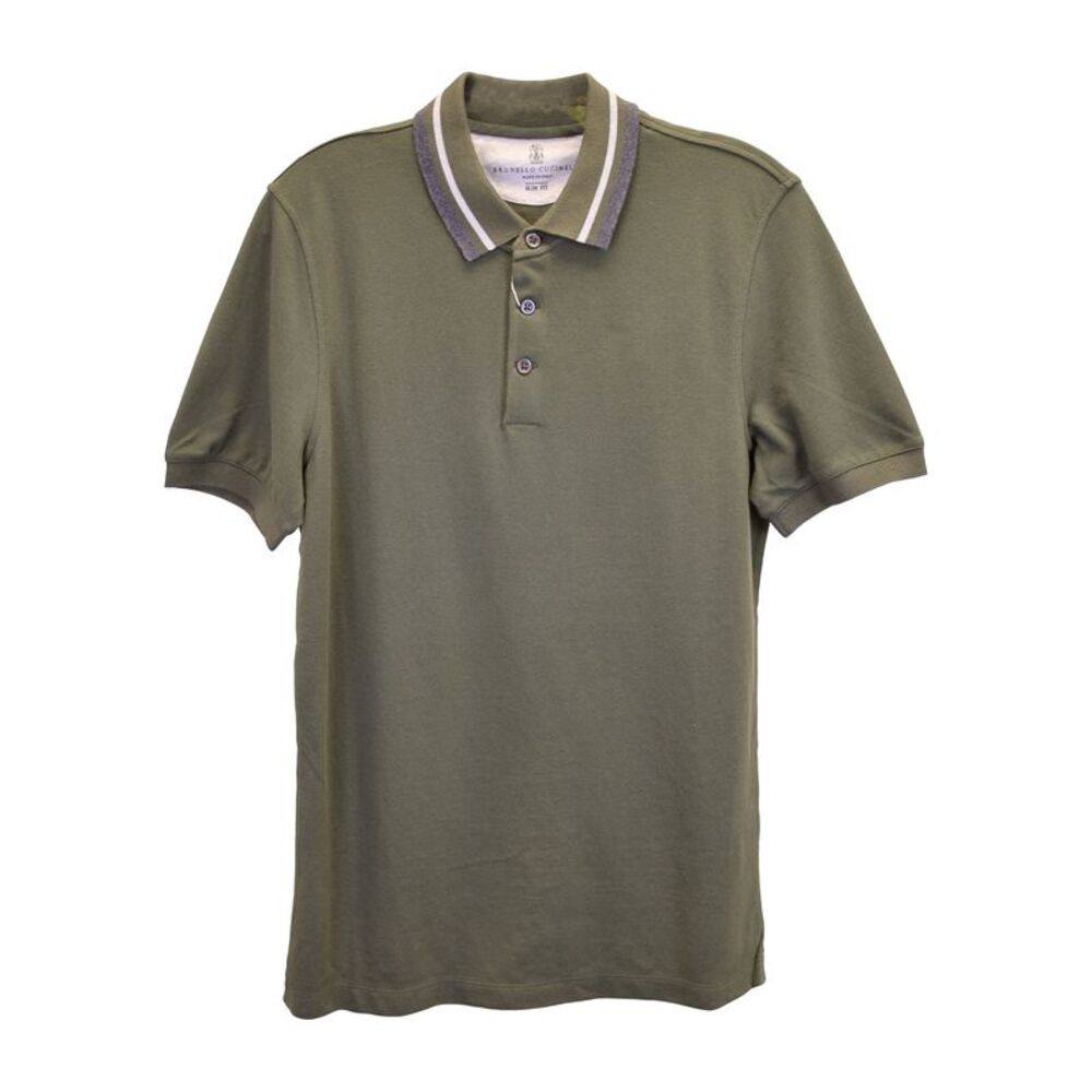 Brunello Cucinelli Polo Shirt in Army Green Cotton Pique - Picture 1 of 3